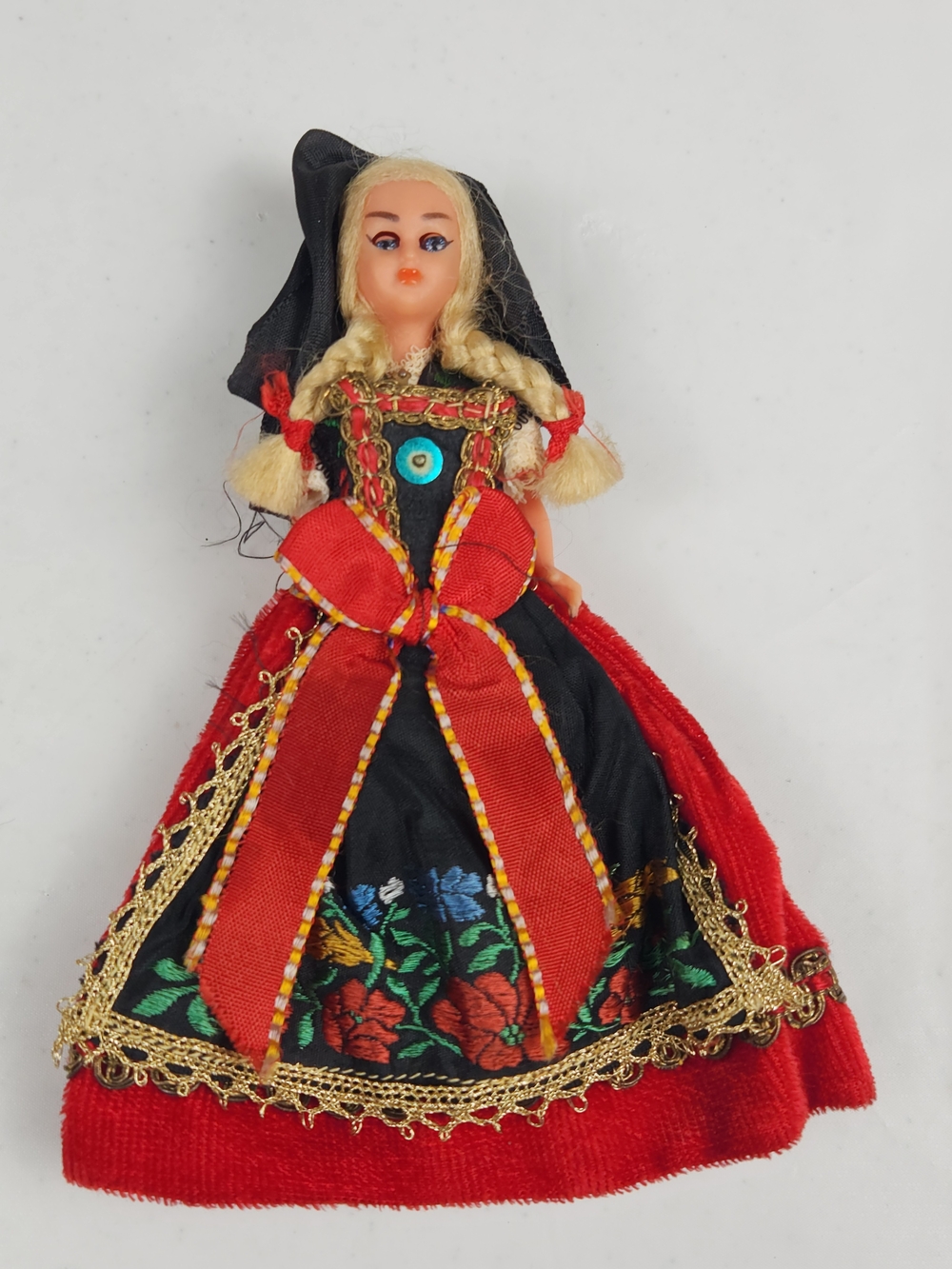 Traditional Red & Black Decorative Doll in Folk Costume